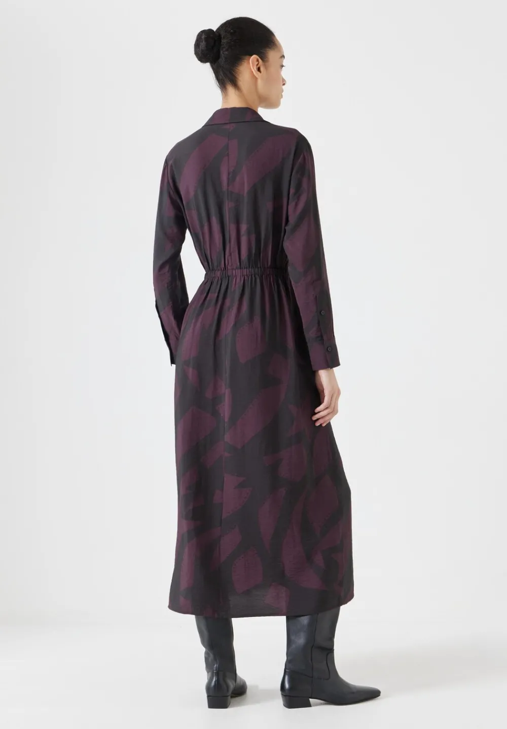 hush Dresses|Maya Air Flow Front Tie Maxi Dress Purple/Brown Abstract Shapes