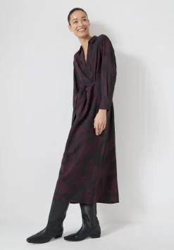 hush Dresses|Maya Air Flow Front Tie Maxi Dress Purple/Brown Abstract Shapes