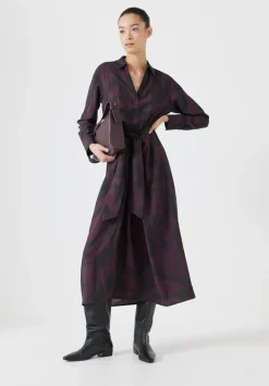hush Dresses|Maya Air Flow Front Tie Maxi Dress Purple/Brown Abstract Shapes