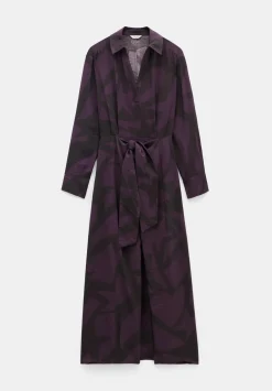 hush Dresses|Maya Air Flow Front Tie Maxi Dress Purple/Brown Abstract Shapes