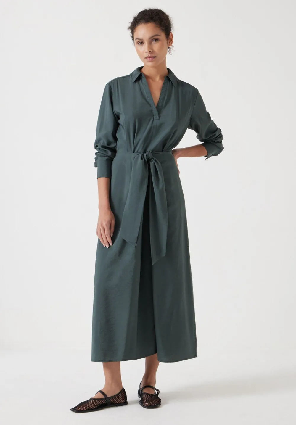 hush Dresses|Maya Air Flow Front Tie Maxi Dress Smoked Green