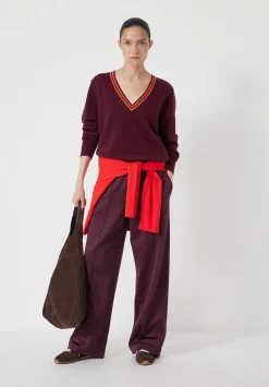 hush Jumpers & Cardigans|Merino Wool V Neck Jumper Burgundy Purple Mix