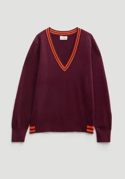 hush Jumpers & Cardigans|Merino Wool V Neck Jumper Burgundy Purple Mix