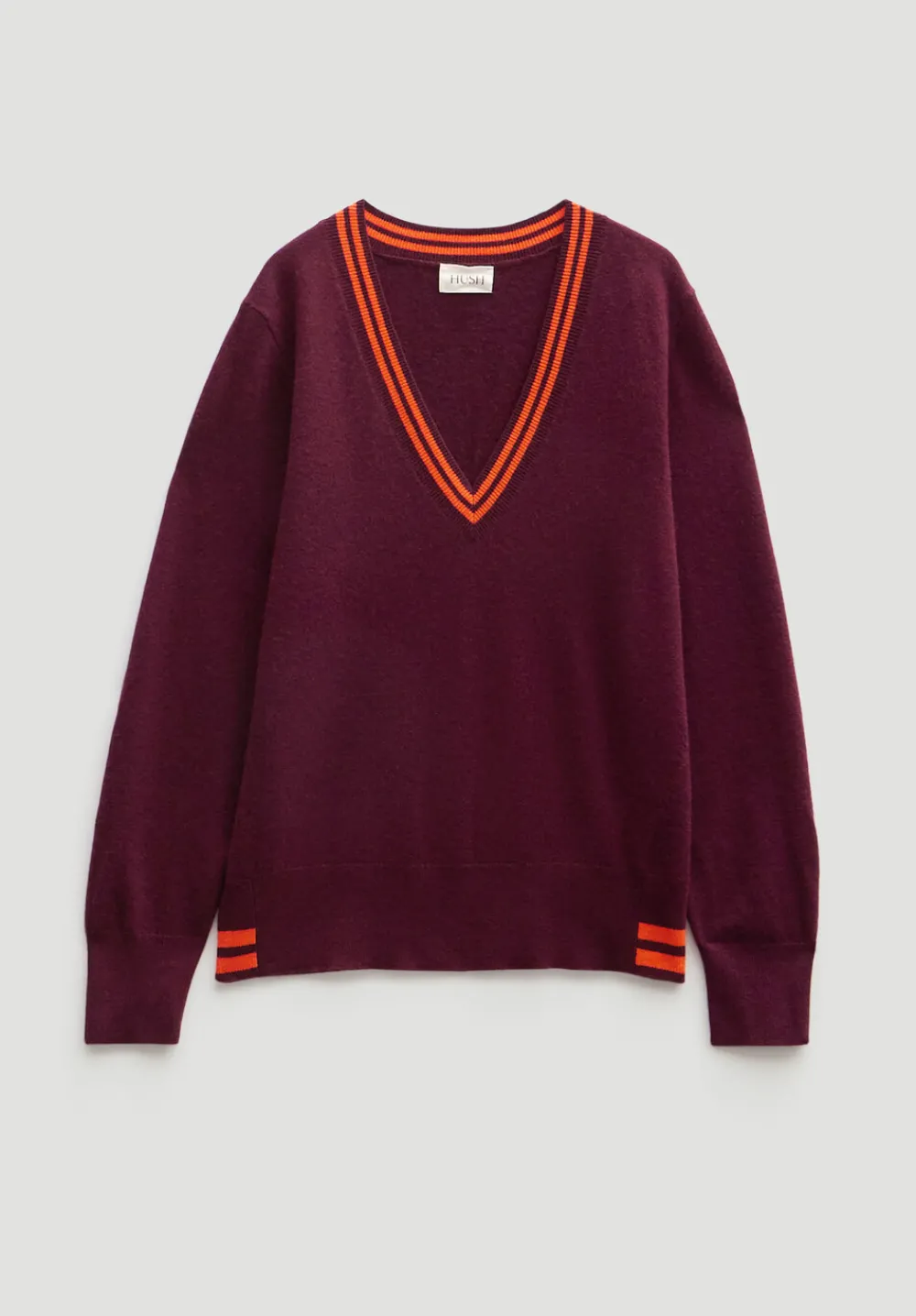 hush Jumpers & Cardigans|Merino Wool V Neck Jumper Burgundy Purple Mix