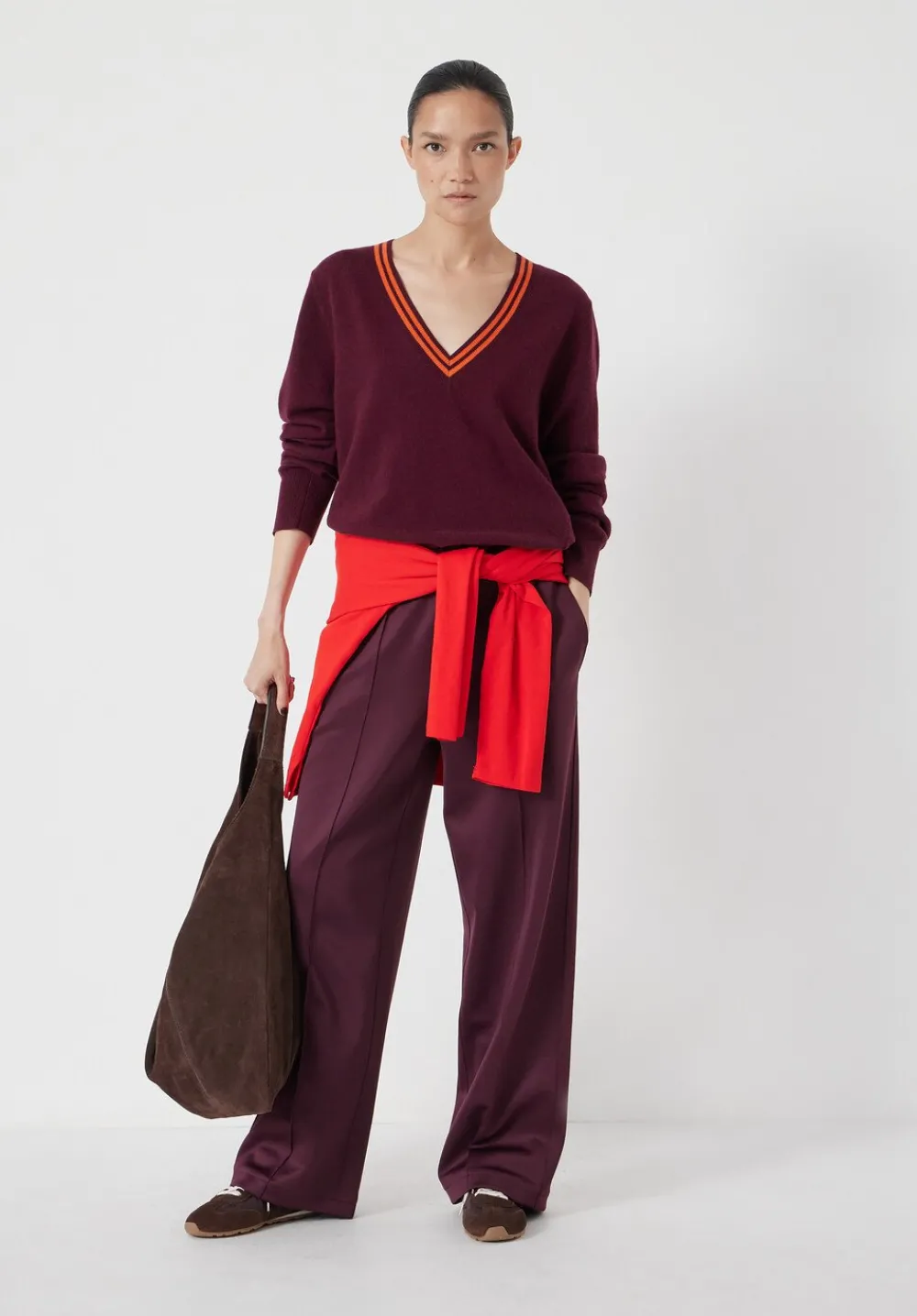 hush Jumpers & Cardigans|Merino Wool V Neck Jumper Burgundy Purple Mix