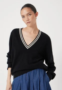 hush Jumpers & Cardigans|Merino Wool V Neck Jumper Black Mix
