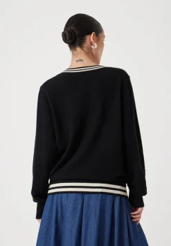 hush Jumpers & Cardigans|Merino Wool V Neck Jumper Black Mix