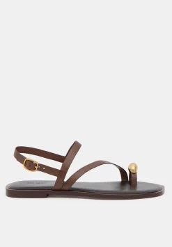 hush Sandals|Flats|Metal Detail Flat Leather Sandals Tan Brown