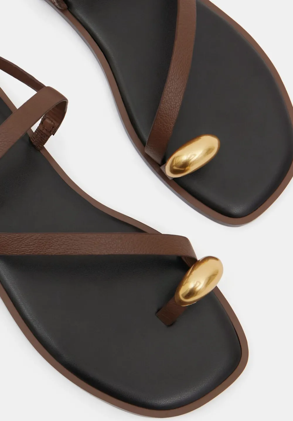hush Sandals|Flats|Metal Detail Flat Leather Sandals Tan Brown