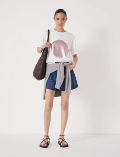 hush Tops & T-Shirts|Metallic Graphic Cotton T-Shirt White