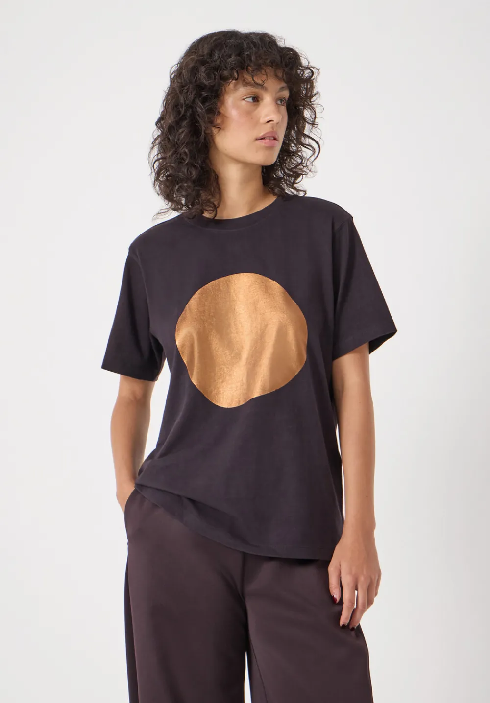 hush Tops & T-Shirts|Metallic Graphic Cotton T-Shirt Plum Purple