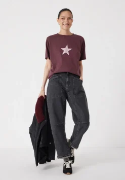 hush Tops & T-Shirts|Metallic Star Graphic T-Shirt Burgundy Purple