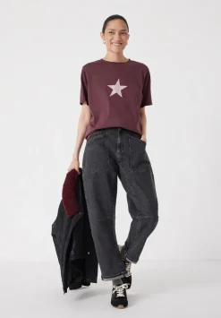 hush Tops & T-Shirts|Metallic Star Graphic T-Shirt Burgundy Purple