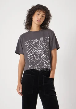 hush Tops & T-Shirts|Metallic Tiger Graphic T-Shirt Charcoal Grey