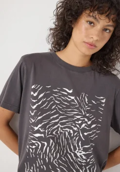hush Tops & T-Shirts|Metallic Tiger Graphic T-Shirt Charcoal Grey