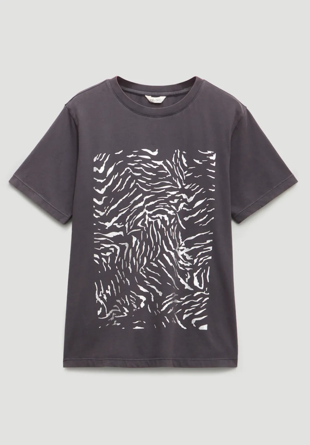 hush Tops & T-Shirts|Metallic Tiger Graphic T-Shirt Charcoal Grey
