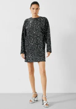 hush Dresses|Mischa Sequin Mini Dress Silver Sequin