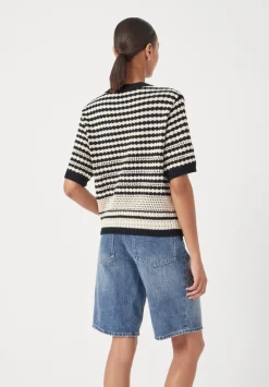 hush Jumpers & Cardigans|Mono Stitch Short Sleeve Cotton Cardigan Off White/Black
