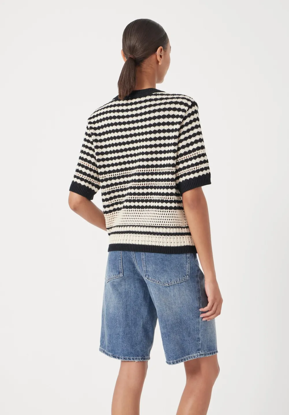 hush Jumpers & Cardigans|Mono Stitch Short Sleeve Cotton Cardigan Off White/Black