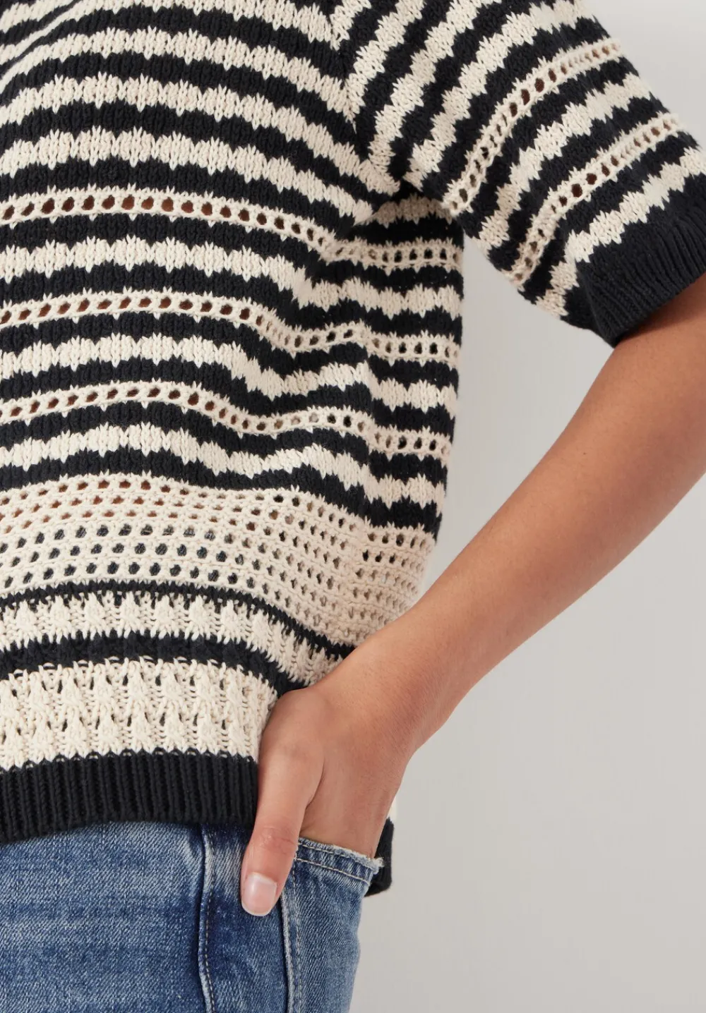 hush Jumpers & Cardigans|Mono Stitch Short Sleeve Cotton Cardigan Off White/Black
