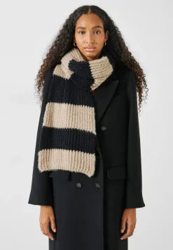 hush Scarves|Morgan Knitted Stripe Scarf Black/Soft Camel