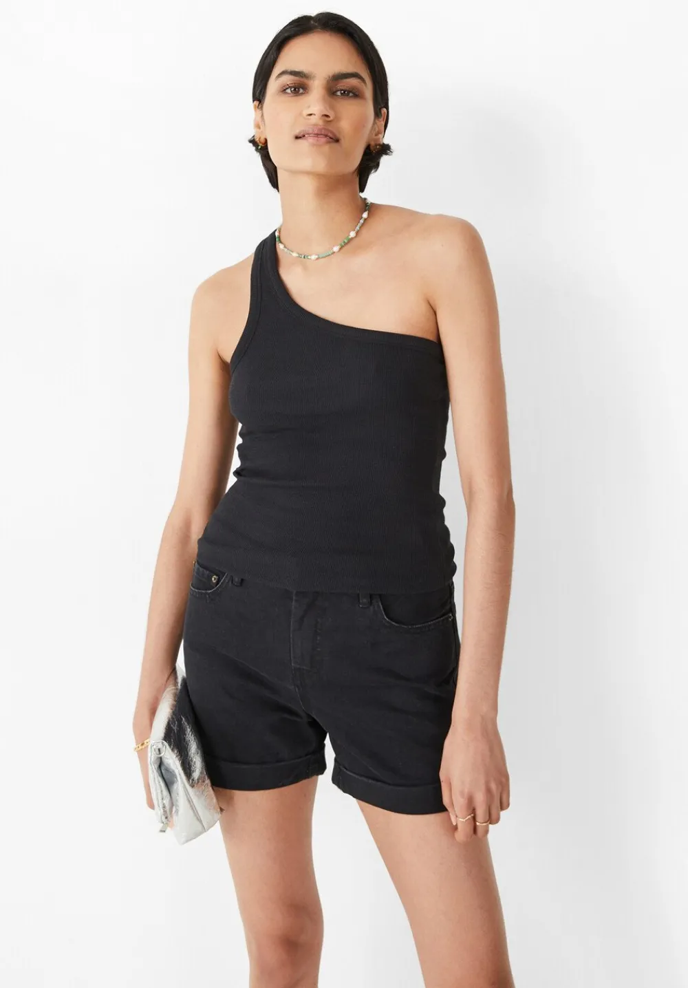 hush Tops & T-Shirts|Nula One Shoulder Vest Black