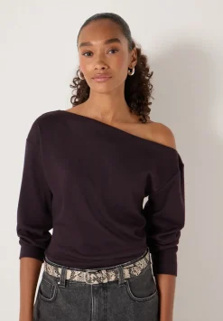hush Tops & T-Shirts|Off Shoulder Jersey Top Burgundy Purple