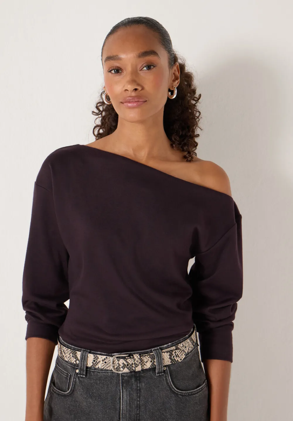 hush Tops & T-Shirts|Off Shoulder Jersey Top Burgundy Purple