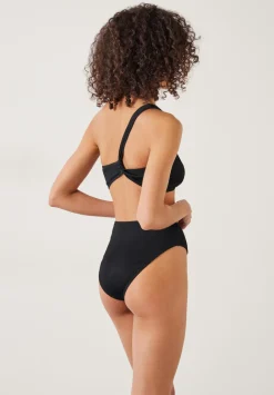 hush Swimwear & Beachwear|Olivia One Shoulder Rib Bikini Top Black