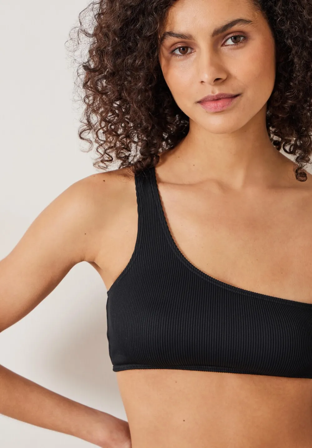 hush Swimwear & Beachwear|Olivia One Shoulder Rib Bikini Top Black