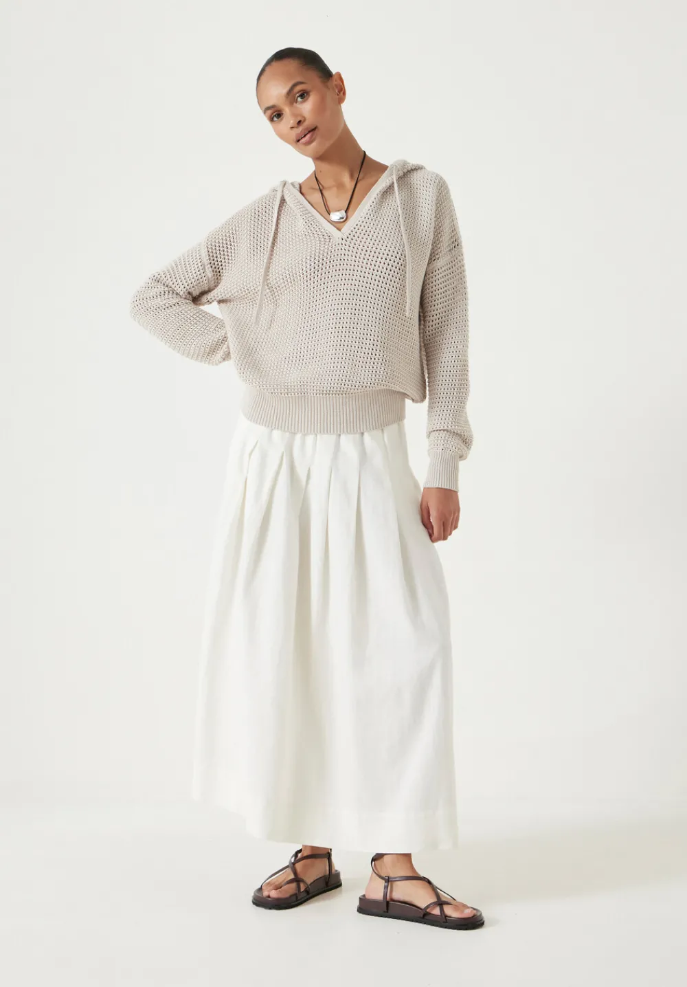 hush Jumpers & Cardigans|Sweatshirts & Hoodies|Open Stitch Cotton V Neck Hoodie Stone White