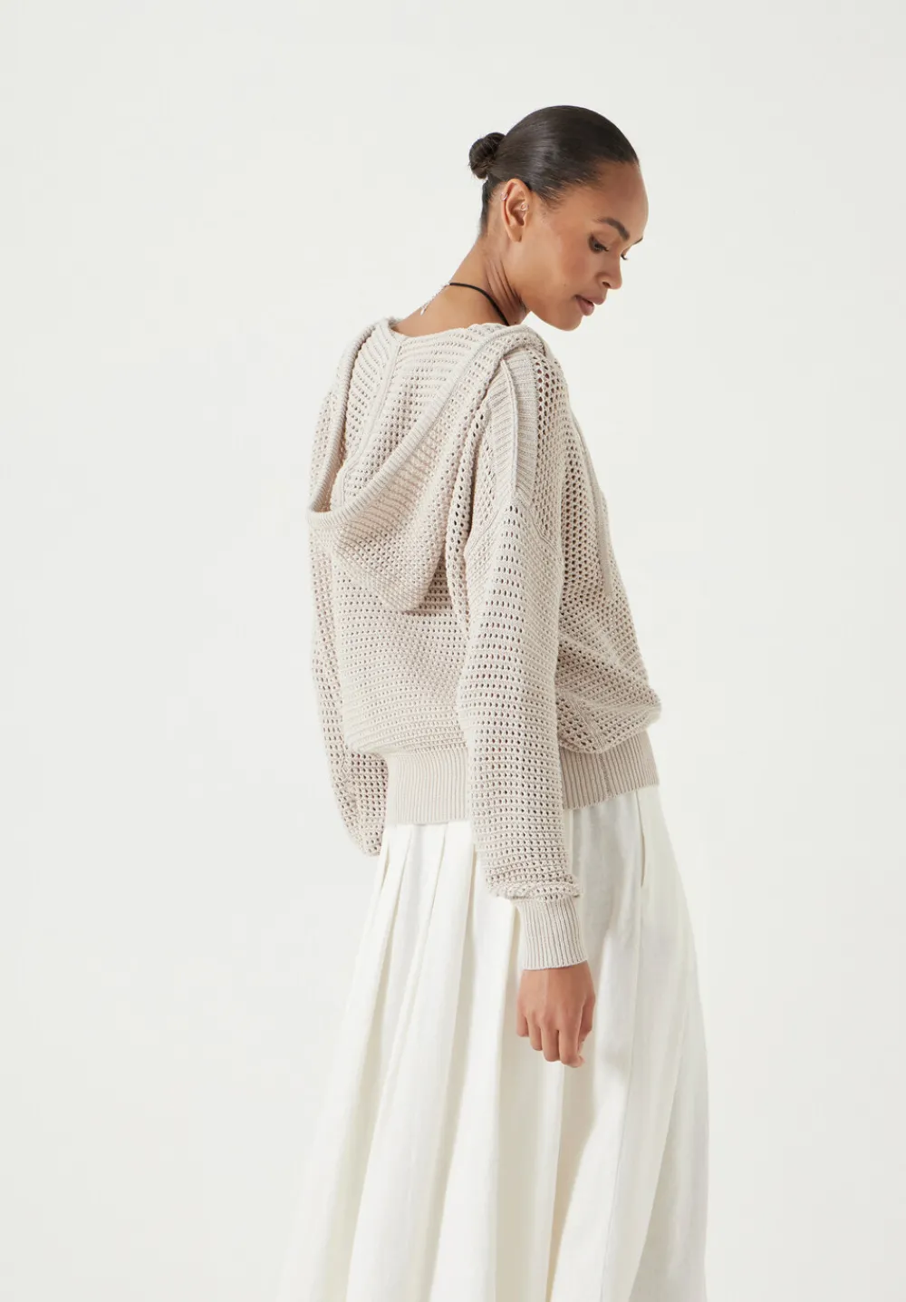 hush Jumpers & Cardigans|Sweatshirts & Hoodies|Open Stitch Cotton V Neck Hoodie Stone White