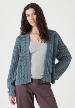 hush Jumpers & Cardigans|Open Stitch Edge to Edge Cardigan Stormy Blue