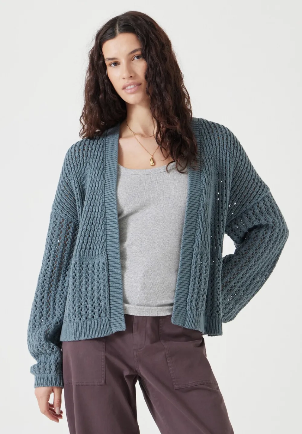 hush Jumpers & Cardigans|Open Stitch Edge to Edge Cardigan Stormy Blue