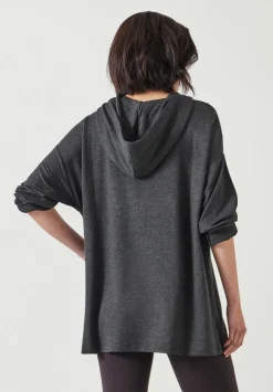 hush Sweatshirts & Hoodies|Orla Lightweight Oversized Longline Hoodie Charcoal Marl Grey