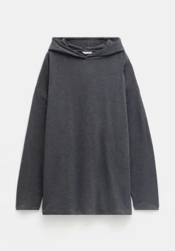 hush Sweatshirts & Hoodies|Orla Lightweight Oversized Longline Hoodie Charcoal Marl Grey