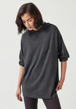 hush Sweatshirts & Hoodies|Orla Lightweight Oversized Longline Hoodie Charcoal Marl Grey