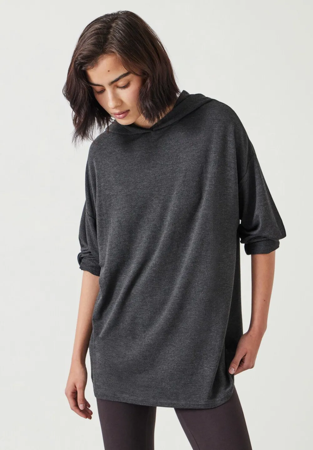 hush Sweatshirts & Hoodies|Orla Lightweight Oversized Longline Hoodie Charcoal Marl Grey