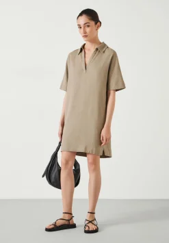 hush Dresses|Orla Mini Linen Polo Dress Beige
