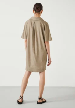 hush Dresses|Orla Mini Linen Polo Dress Beige
