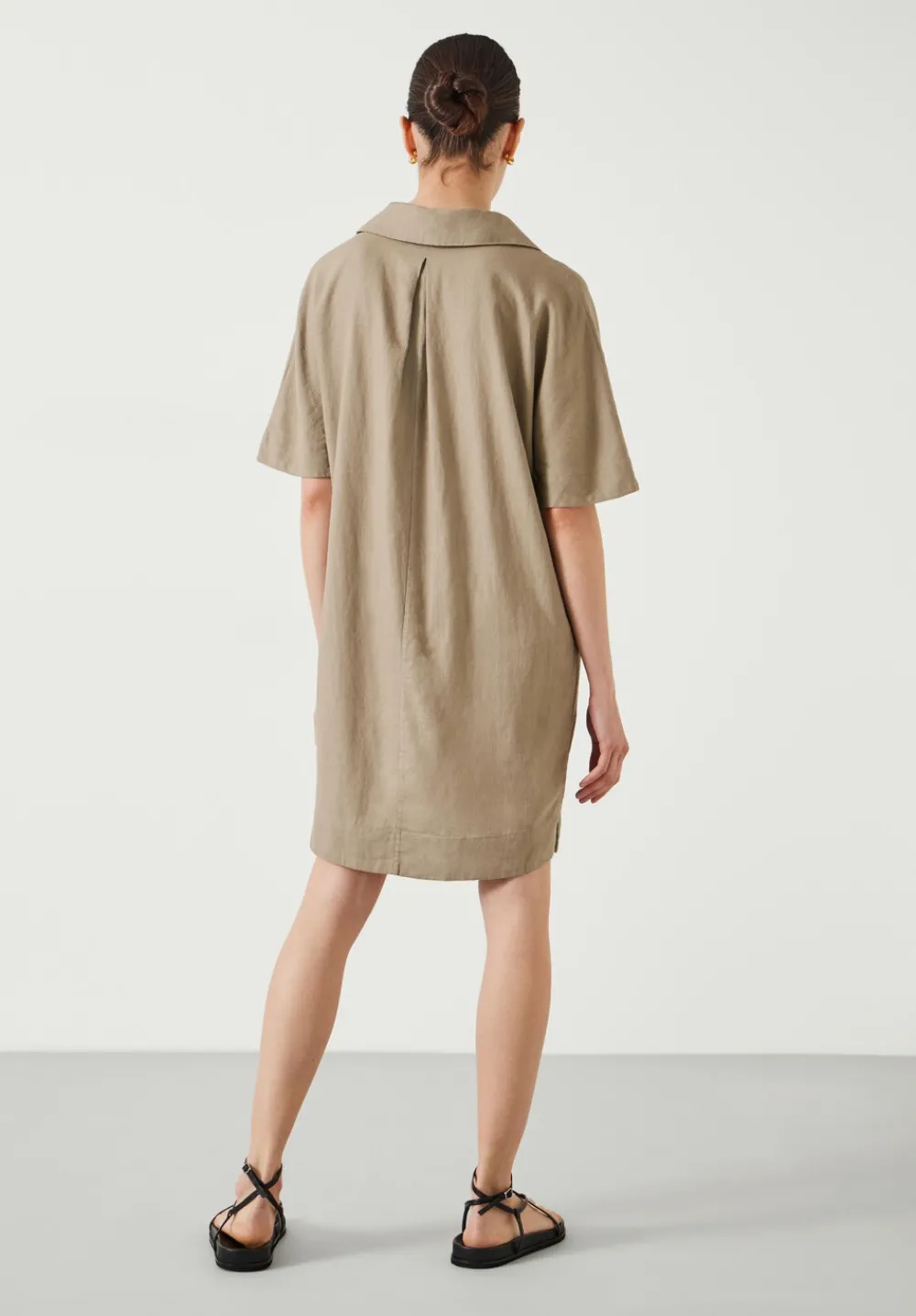 hush Dresses|Orla Mini Linen Polo Dress Beige