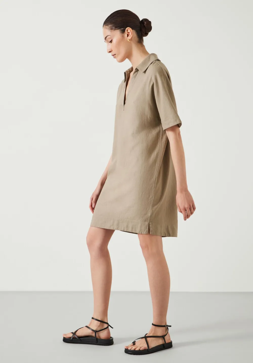 hush Dresses|Orla Mini Linen Polo Dress Beige