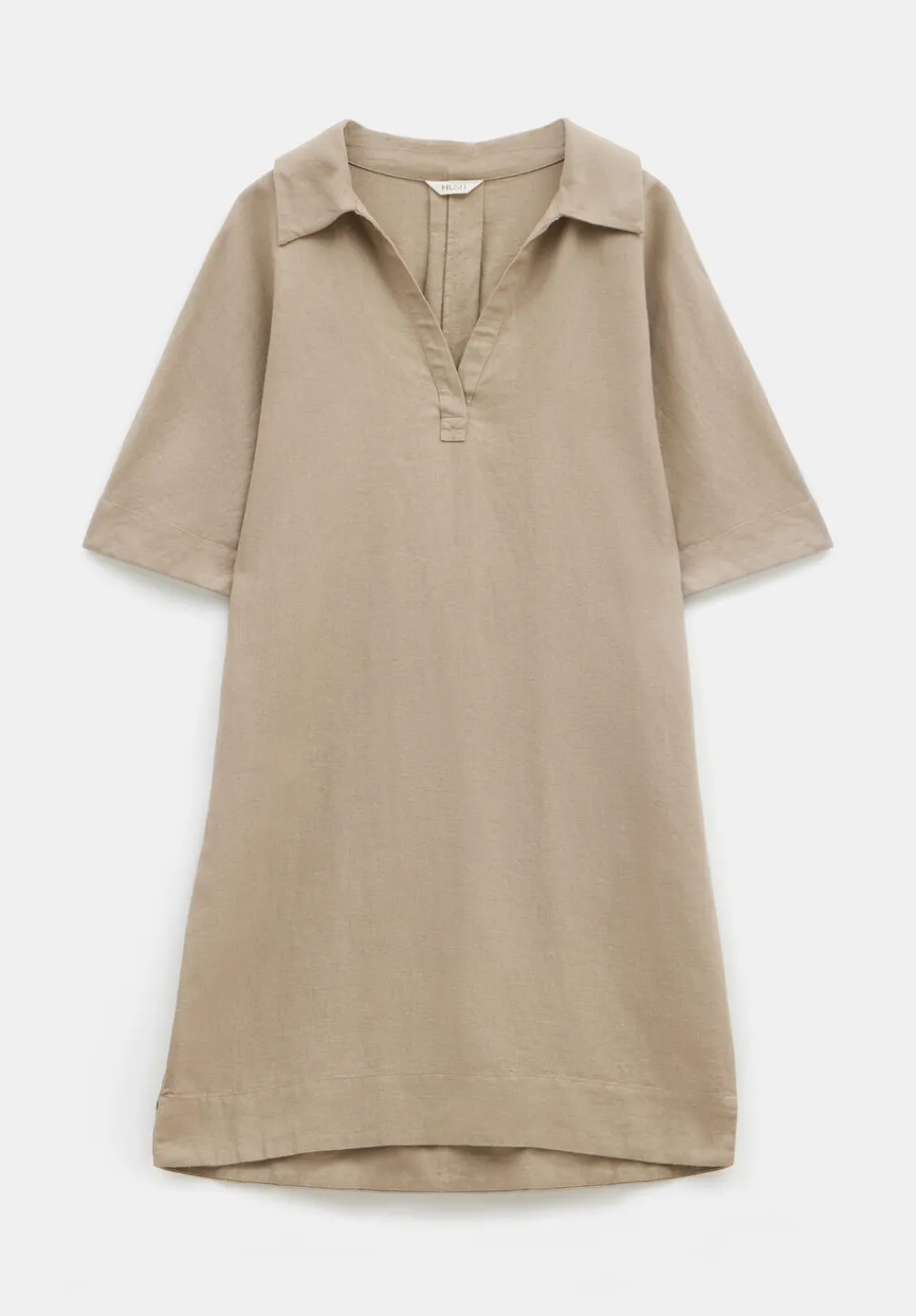 hush Dresses|Orla Mini Linen Polo Dress Beige