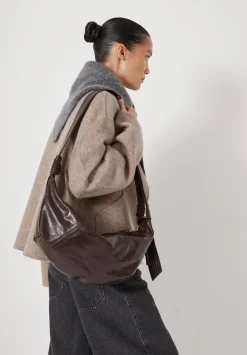 hush Bags|Oversized Leather Crescent Bag Chocolate brown