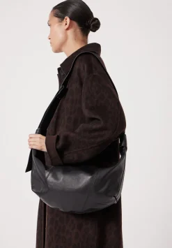 hush Bags|Oversized Leather Crescent Bag Black