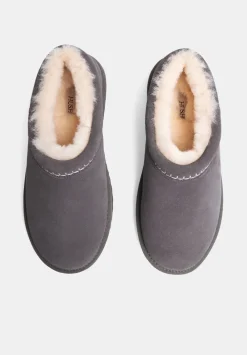 hush Slippers|Flats|Padded Collar Sheepskin Snug Slippers Grey