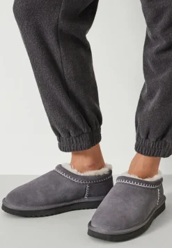 hush Slippers|Flats|Padded Collar Sheepskin Snug Slippers Grey