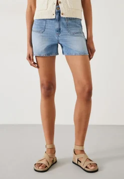 hush Shorts|Patch Pocket Denim Shorts Mid Authentic Wash