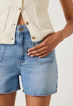 hush Shorts|Patch Pocket Denim Shorts Mid Authentic Wash