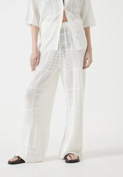 hush Trousers|Patchwork Stitch Knitted Trouser Soft White